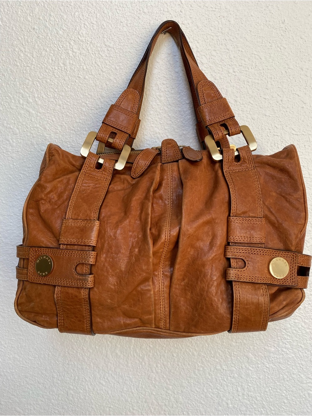 Michael Kors Brown Leather Hand Bag with Gold Hardware